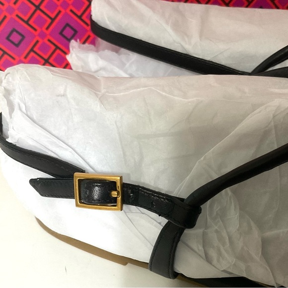 TORY BURCH Emmy T-strap Flat Sandals & dust bag Black 8 1/2 - Picture 10 of 16
